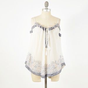 NWT Tryb 212 Sheer Silk Chiffon Embroidered Blouse